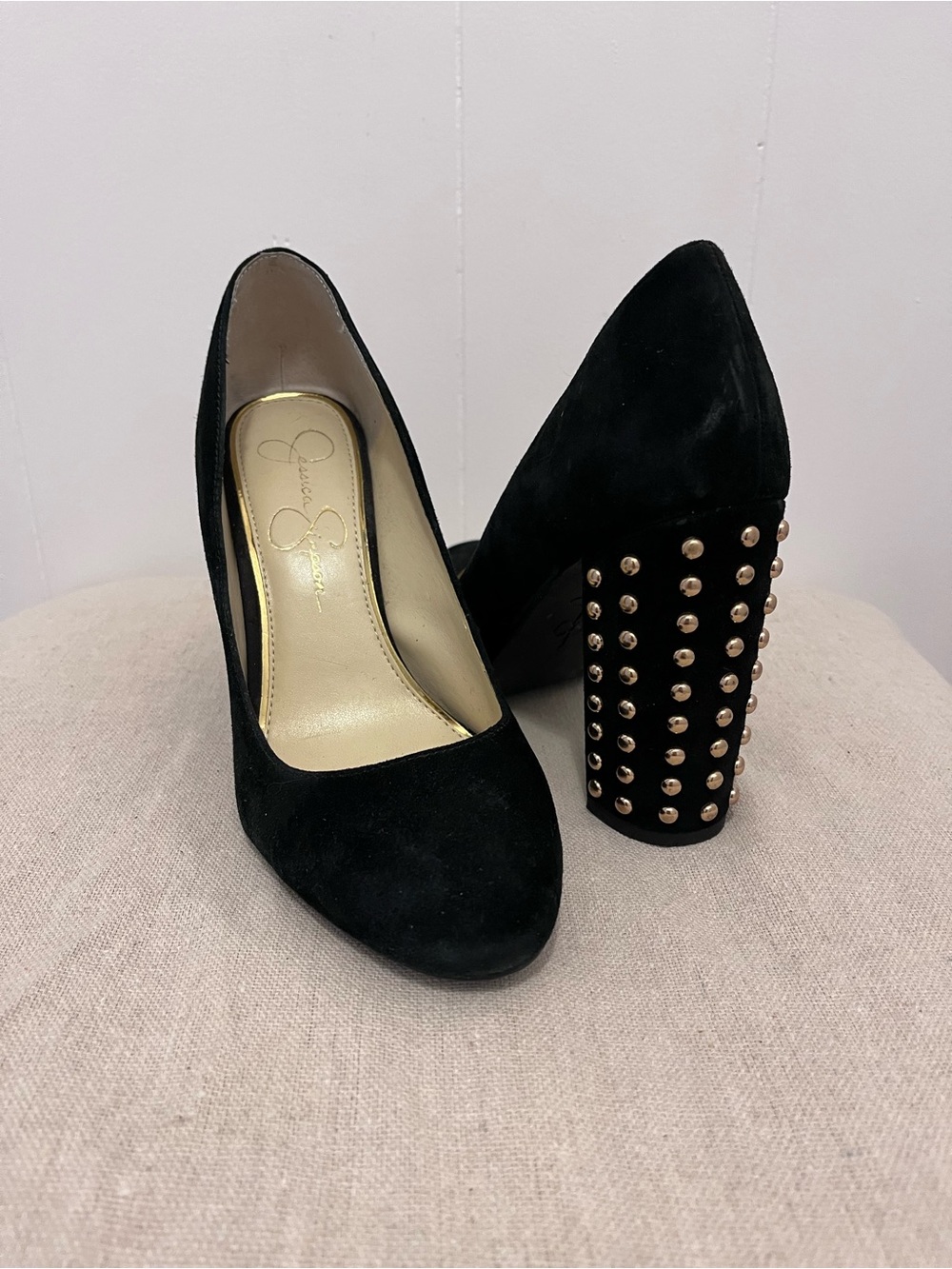 Jessica Simpson Suede Gold Dot Heels